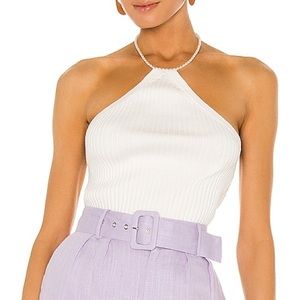Line Dot Halter Tank Pearl Rib Sweater Sleeveless Top Revolve White Ivory XS